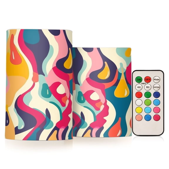 ALAZA Abstract Drops Line Pattern 2 PCs LED Flickering Flameless Candles with Remote Timer Battery Operated Candle