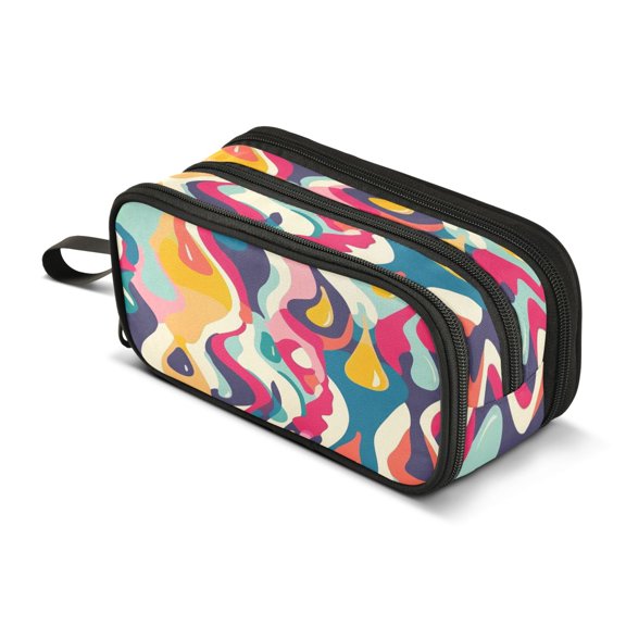 ALAZA Abstract Drops Line Pattern Pencil Case Bag 3 Compartment Pen Pouch Large Storage Holder Box Organizer