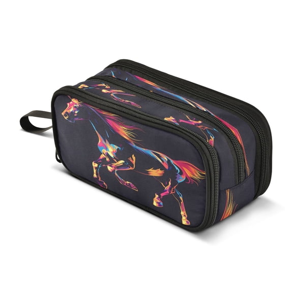 ALAZA Abstract Horse Pencil Case Bag 3 Compartment Pen Pouch Large Storage Holder Box Organizer