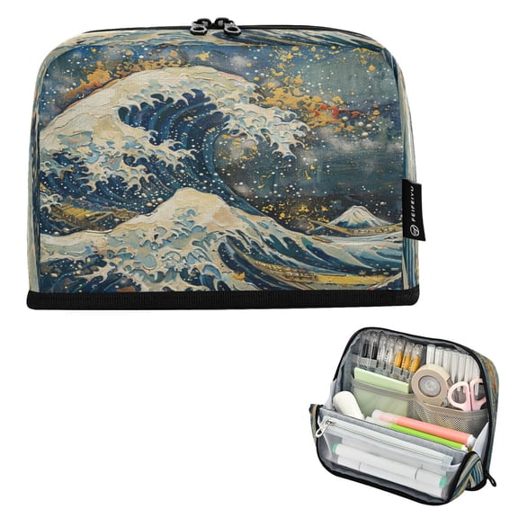 ALAZA Abstract Japanese Wave Pencil Case Pen Pouch Bag Large Capacity Organizer