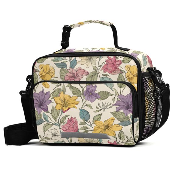 ALAZA Abstract Lily Flower Lunch Box Insulated Cooler Bag Reusable Tote Bags with Shoulder Strap