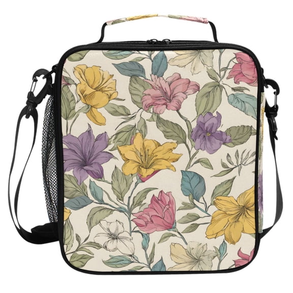 ALAZA Abstract Lily Flower Lunch Box Insulated Cooler Lunch Bag with Shoulder Strap Meal Prep Tote