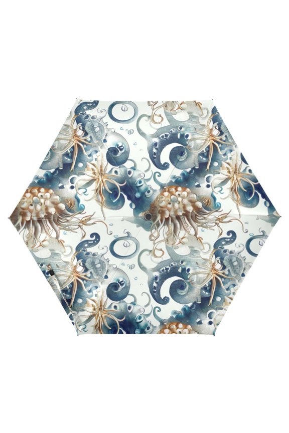 Abstract Octopus Starfish UPF 50+ Compact Folding Umbrella for Rain Travel Umbrella Packable