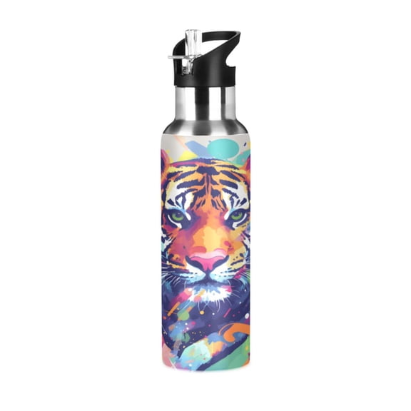 ALAZA Abstract Tiger Water Bottle Insulated Flask Stainless Steel Straw Lid 20 oz