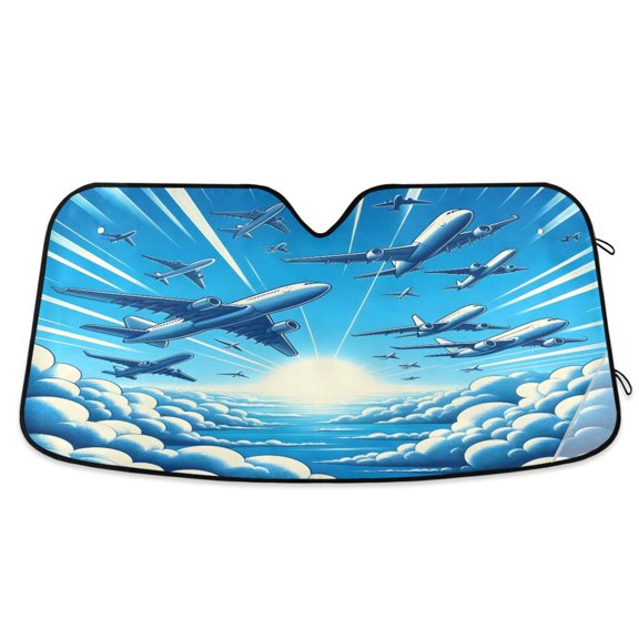 ALAZA Airplanes Flying Windshield Sun Shade Car Foldable Sun Visor Block UV Rays Protector 55"x27.6"