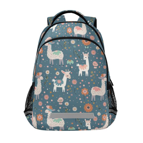 ALAZA Alpaca Floral Polka Dots Backpack Elementary School Bag Bookbag Travel Rucksack