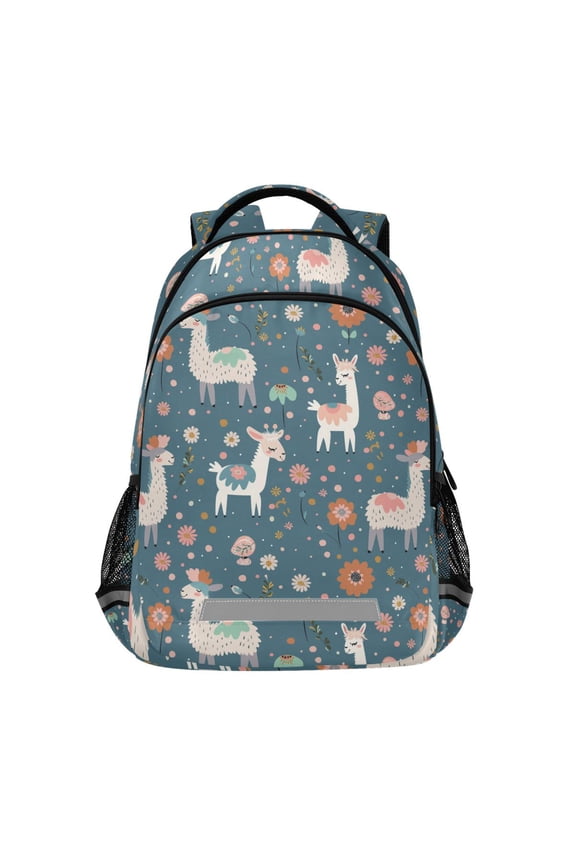Alpaca Floral Polka Dots Backpack Elementary School Bag Bookbag Travel Rucksack