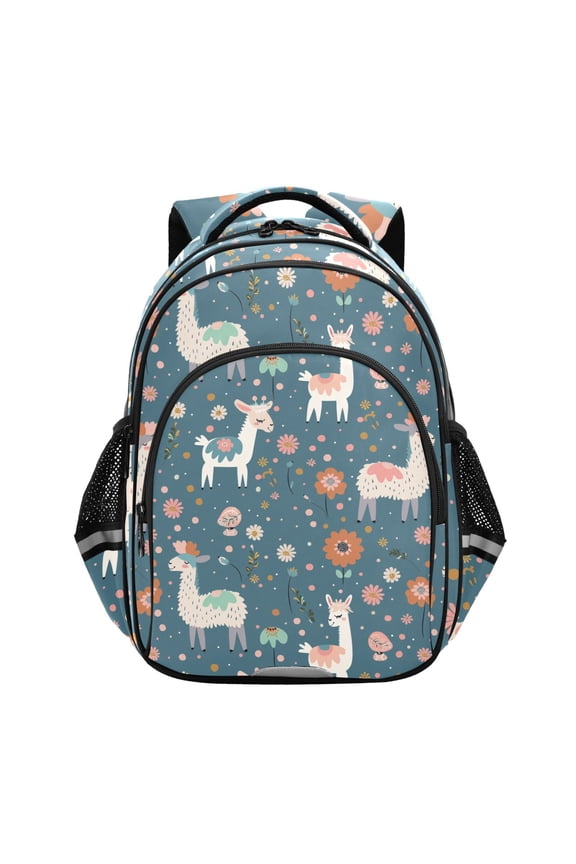 Alpaca Floral Polka Dots School Backpack Elementary Bag Bookbag Travel Rucksack