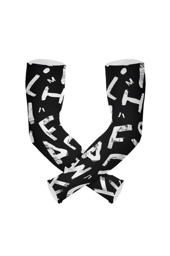 Alphabet Pattern UV Sun Protection Arm Sleeves UPF 50+ Compression Cooling Sleeve 1 Pair