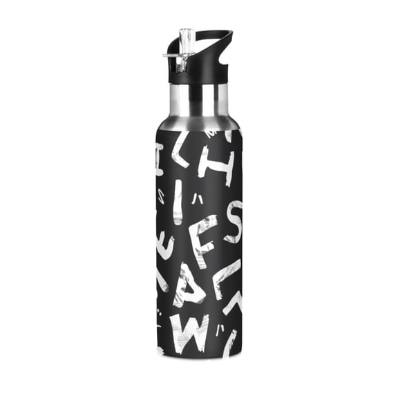ALAZA Alphabet Pattern Water Bottle Insulated Flask Stainless Steel Straw Lid 20 oz