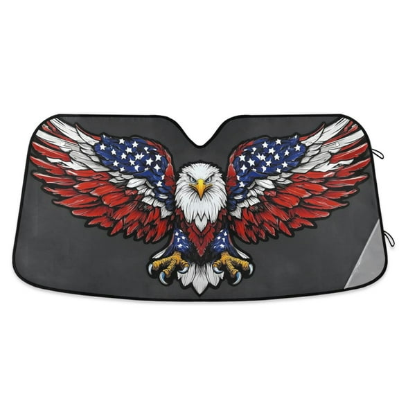 ALAZA American Eagle Flag Windshield Sun Shade Car Foldable Visor Block UV Rays Protector 53"x23.5"