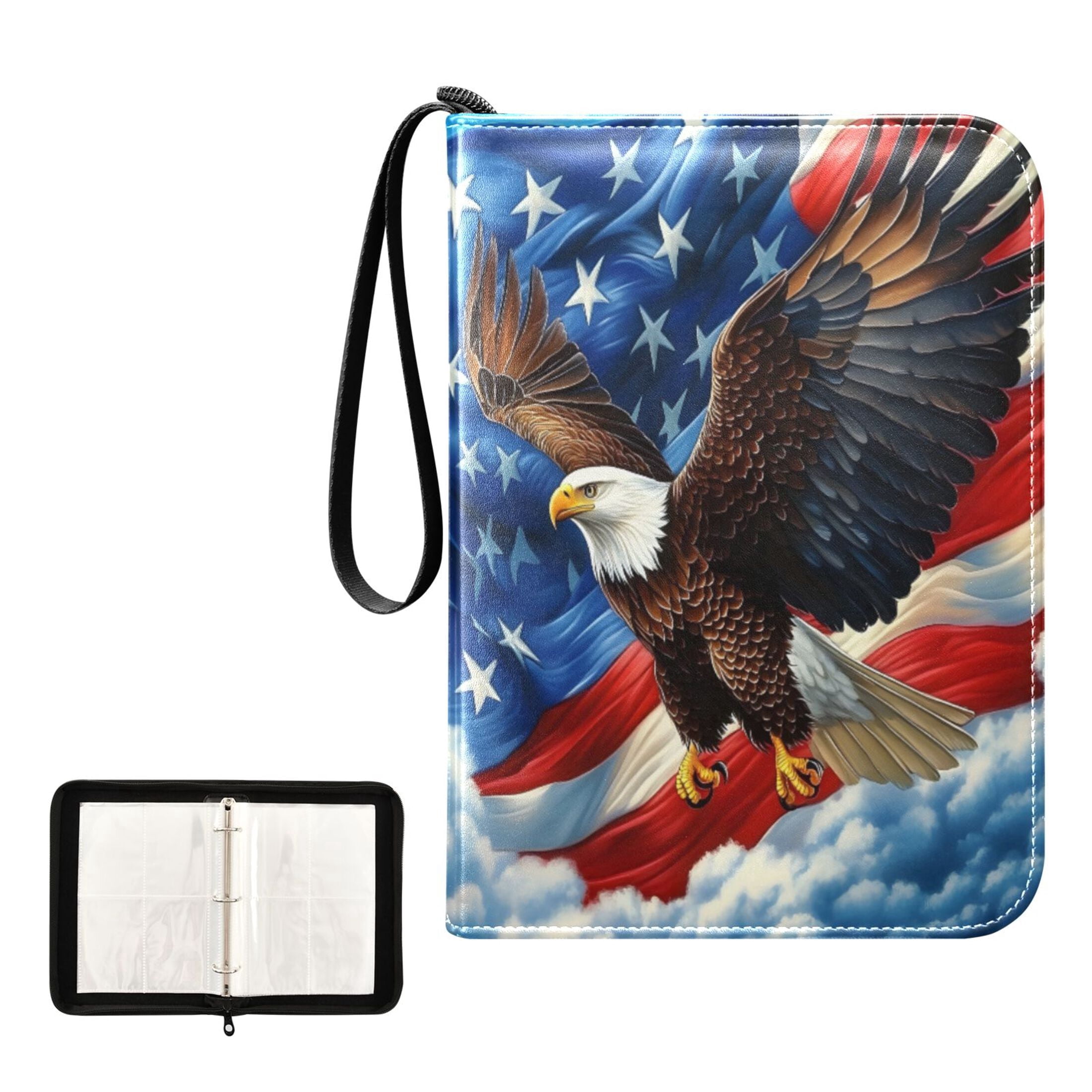 ALAZA American Flag Eagle Trading Card Binder 4 Pocket Cards Collection Album 400 Folder Holder
