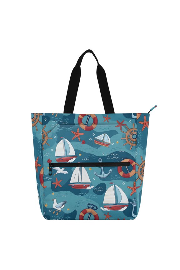 Anchor Sailboat Starfish School Book Bag Kids Tote Bags Handbag