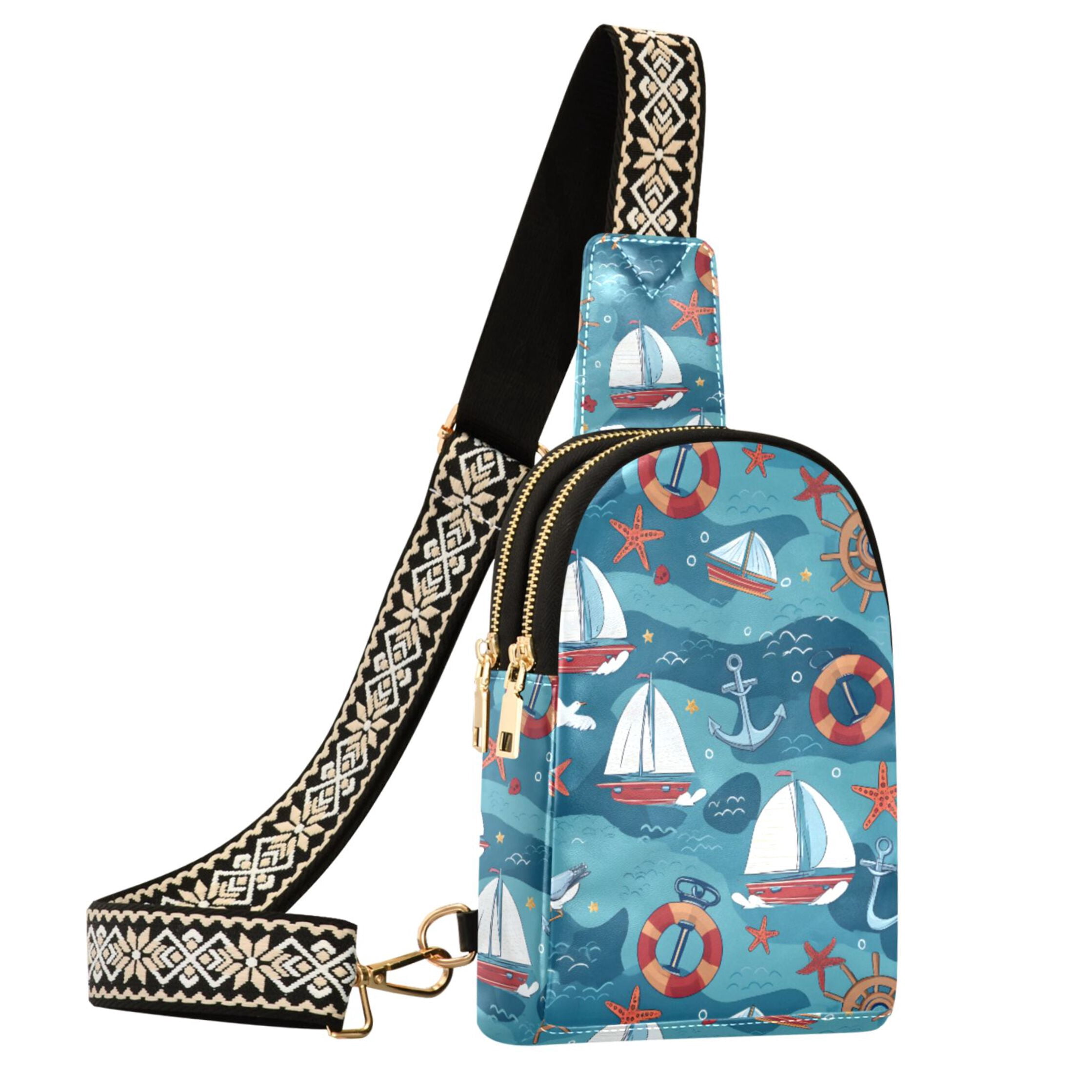 ALAZA Anchor Sailboat Starfish Sling Bag for Women Men Waterproof Crossbody Chest Bags