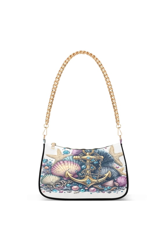 Anchors Seashells Starfish Women's Chain Shoulder Bag Hobo Handbag Tote Crossbody Purse