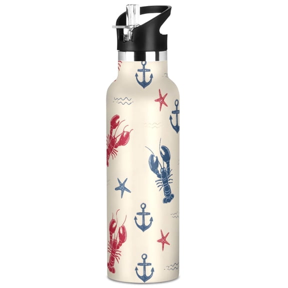 ALAZA Anchors Starfish Lobsters Pattern Stainless Steel Water Bottle Vacuum Insulated Leak-Proof Tumbler with Straw Handle 20oz