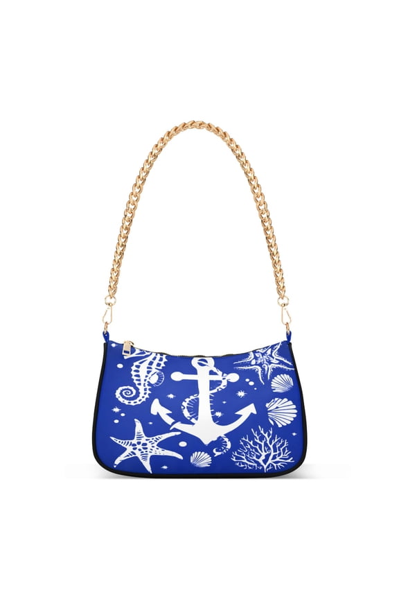 Anchors Starfish Seashells Women's Chain Shoulder Bag Hobo Handbag Tote Crossbody Purse