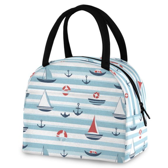 ALAZA Anchors Stripes Insulated Lunch Box Reusable Cooler Tote Bag Work Office Picnic
