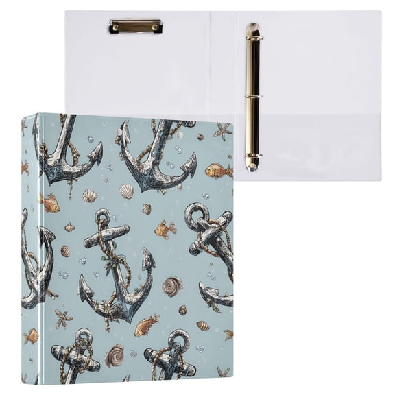 ALAZA Anchors and Seashells Hardcover 3 Ring Binder 1.5" D-Rings with Interior Pockets Binders School 1 PC