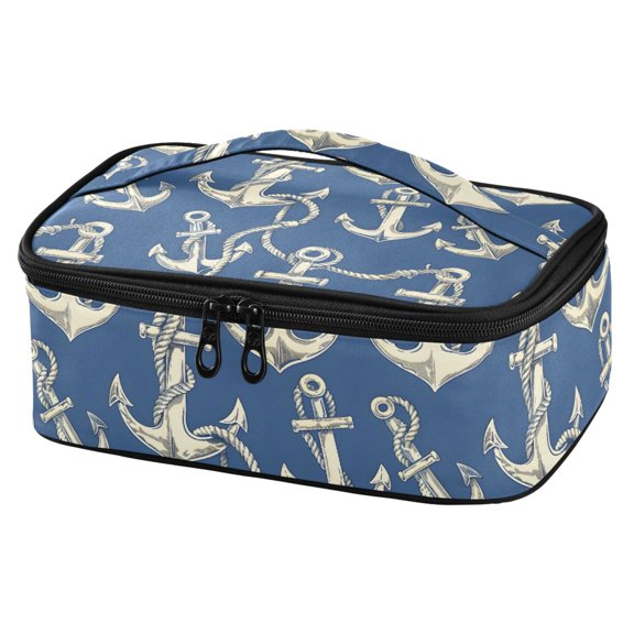 ALAZA Anchors on Blue Lunch Box Insulated Cooler Tote Bag Reusable School Picnic Travel Office