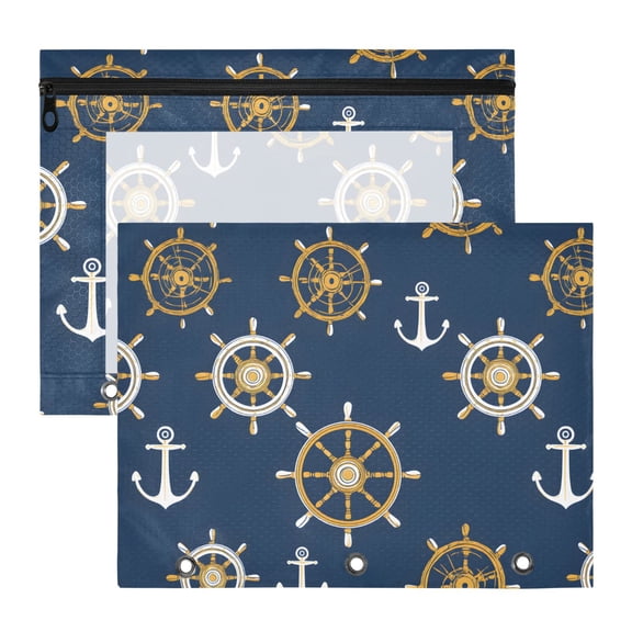 ALAZA Anchors-t1 Pattern Pencil Pouch 3 Ring Binder with Clear Window Organizers Case Bag 2PCs