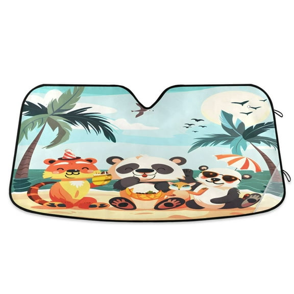 ALAZA Animals on Palm Beach Windshield Sun Shade Car Foldable Sun Visor Block UV Rays Protector 55"x27.6"