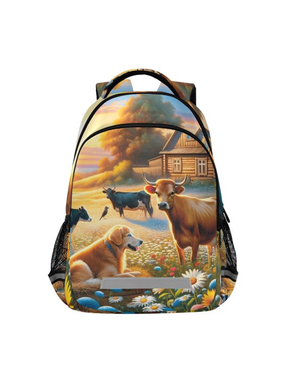 Animals on Wild Field with Sunset Backpack Elementary School Bag Bookbag Travel Rucksack