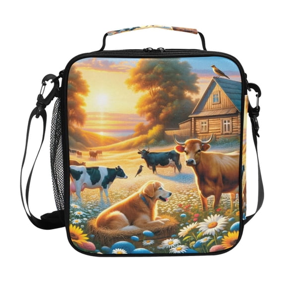 ALAZA Animals on Wild Field with Sunset Lunch Box Insulated Lunch Bag Reusable Thermal Cooler Tote School Picnic