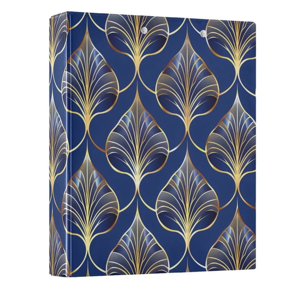 ALAZA Art Deco Floral Royal Blue & Gold 3 Ring Binder 1.5 Inch Three Ring Office Binders w/ clipboard & 3 pockets, Hold 200 Sheets, 1 pc