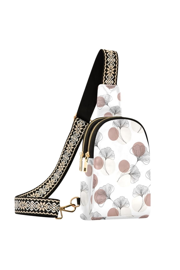 Art Ginkgo Leaves Sling Bag for Women Men Waterproof Crossbody Chest Bags