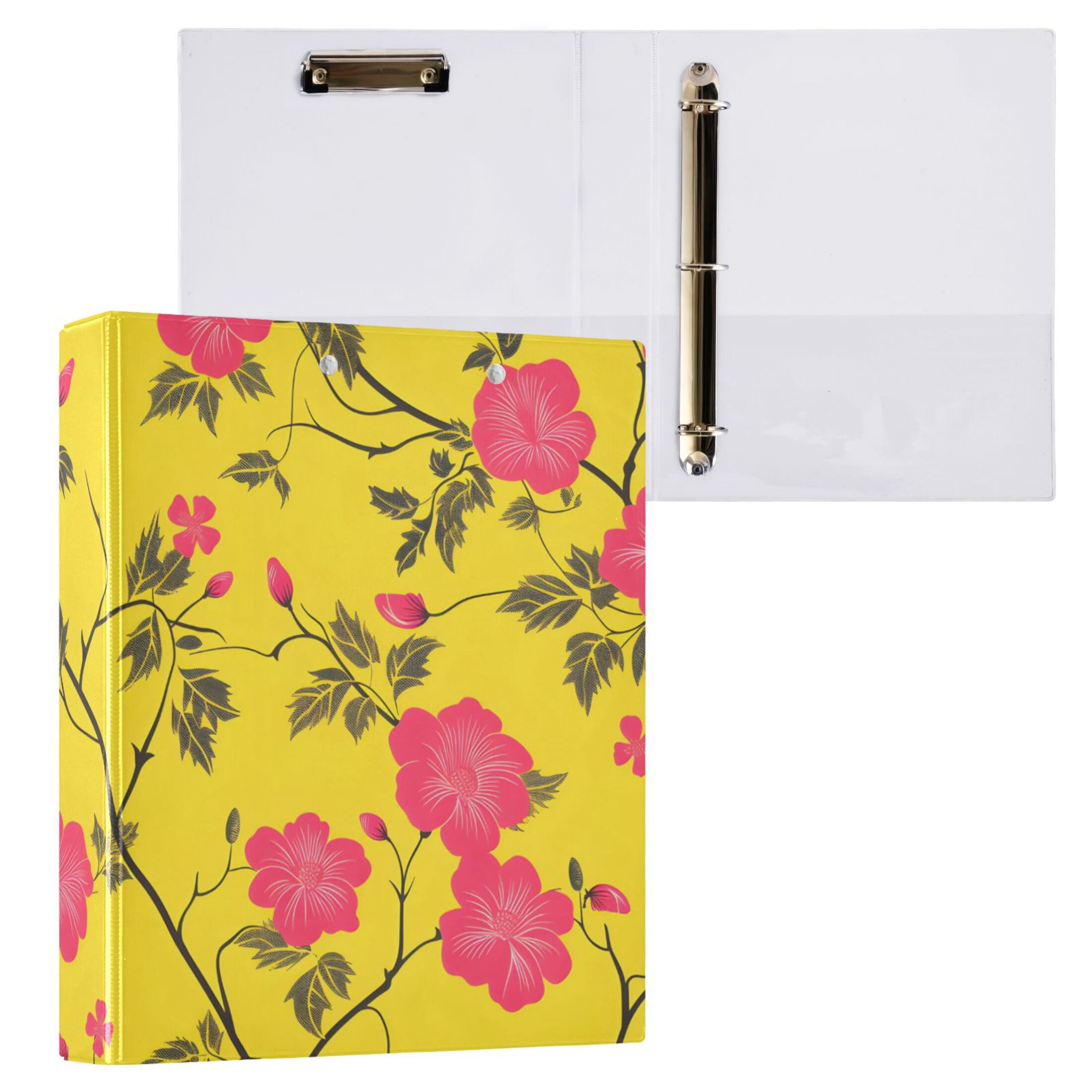ALAZA Art Hibiscus Flower Hardcover 3 Ring Binder 1.5" Round Rings ...