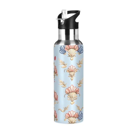 ALAZA Art Seashells Water Bottle Insulated Flask Stainless Steel Straw Lid 20 oz