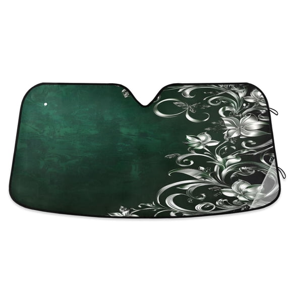 ALAZA Art Silver Green Windshield Sun Shade Car Foldable Sun Visor Block UV Rays Protector 55"x27.6"