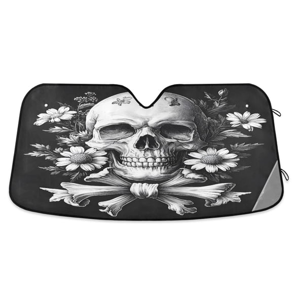 ALAZA Art Skull Windshield Sun Shade Car Foldable Sun Visor Block UV Rays Protector 57"x31.5"