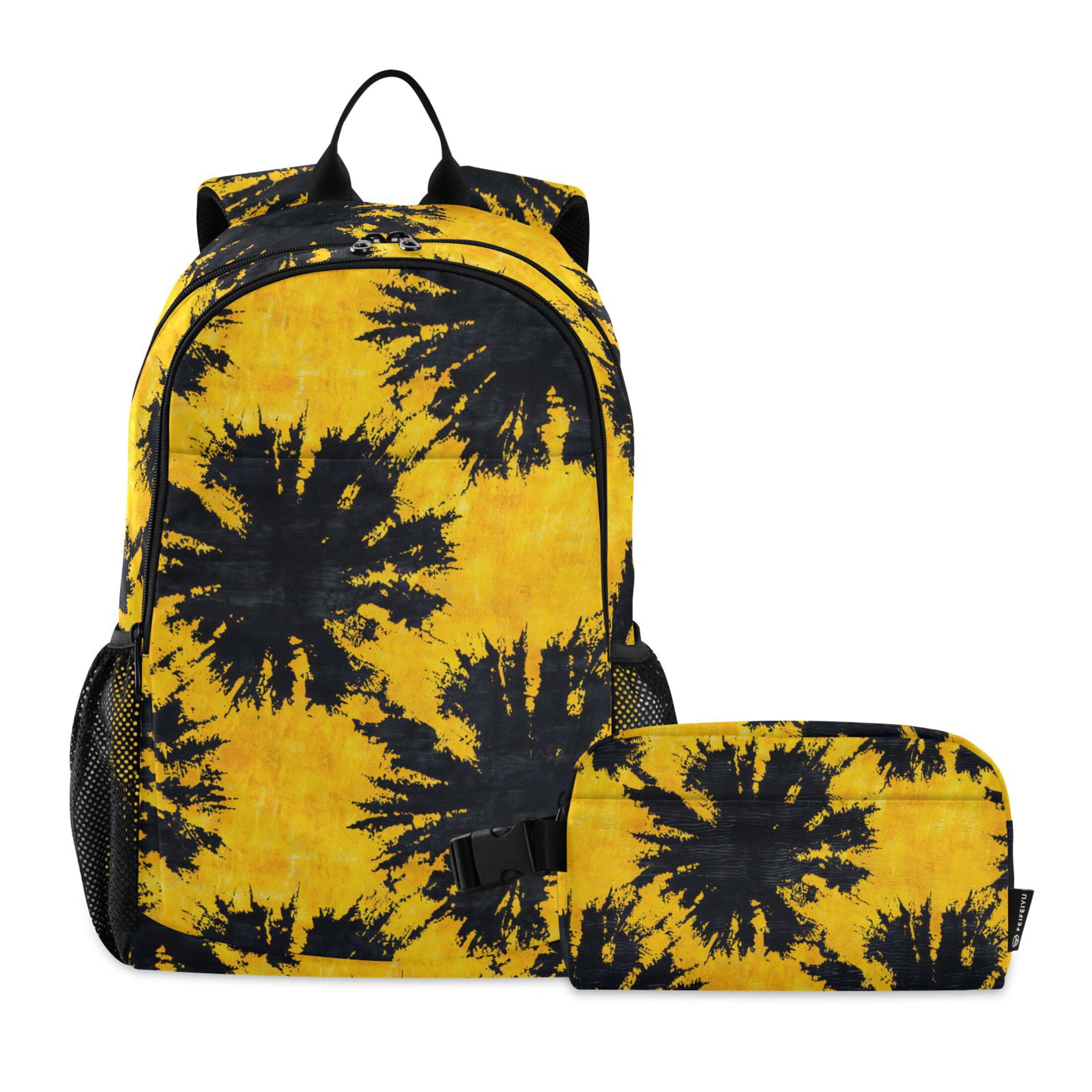 ALAZA Art Tie Dye Black School Backpack Lunch Box Set Student Bookbag ...