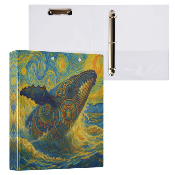 ALAZA Art Whale Oil Paint Hardcover 3 Ring Binder 1.5" D-Rings with Interior Pockets Binders School 1 PC