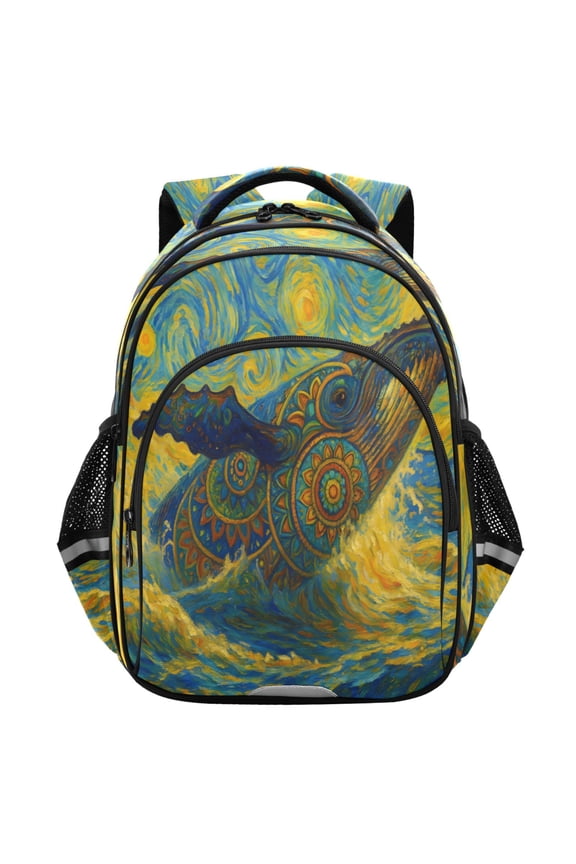 Art Whale Oil Paint School Backpack Elementary Bag Student Bookbag Travel Rucksack