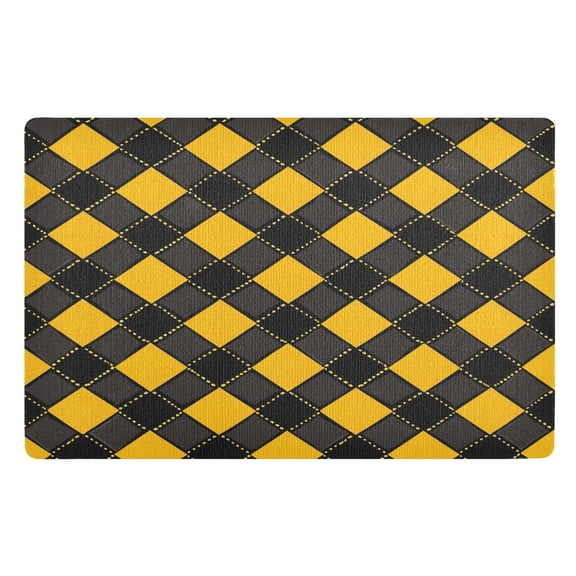 ALAZA Art Yellow Checkered Grid Pattern Door Mat Outdoor Indoor Entrance Low Profile Floor Rugs 32"x20"