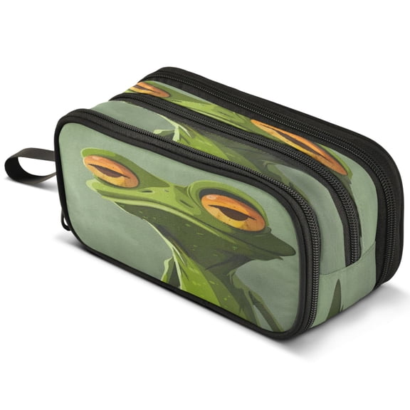 ALAZA Artistic Frog Pencil Case Bag Large 3 Compartment Pen Pouch Holder Box Storage Organizer