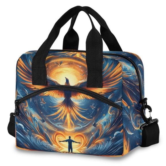 ALAZA Artistic Neon Phoenix Night Insulated Lunch Box Large Reusable Cooler Bag with Shoulder Strap