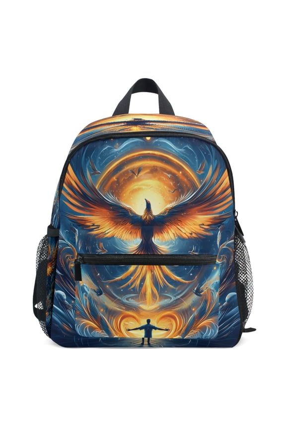 Artistic Neon Phoenix Night Pattern School Backpack Student Bookbag Mini Bag