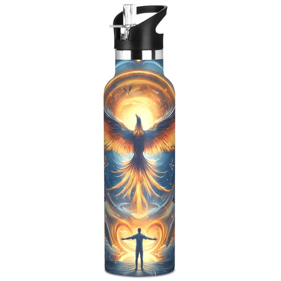ALAZA Artistic Neon Phoenix Night Pattern Stainless Steel Water Bottle ...