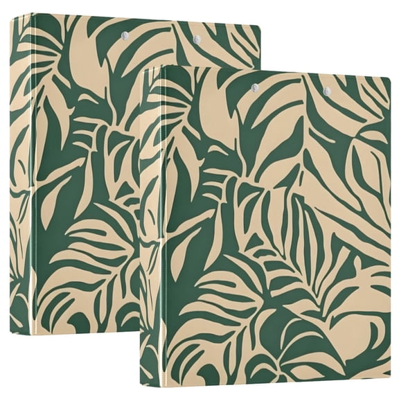 ALAZA Artistic Palm Leaves Hardcover 3 Ring Binder 1.5" Round Rings Interior Pockets Binders Organizer 2 Pack