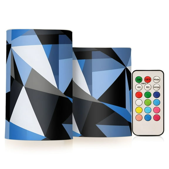 ALAZA Artistic Triangle Geometry 2 PCs LED Flickering Flameless Candles with Remote Timer Battery Operated Candle