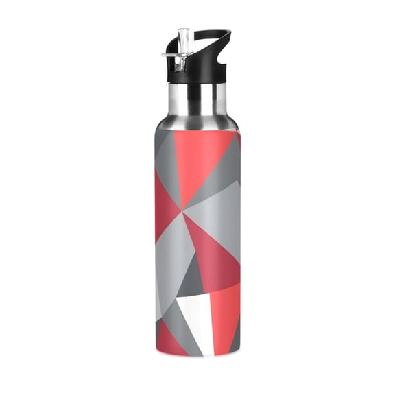 ALAZA Artistic Triangle Geometry Red Water Bottle Insulated Flask Stainless Steel Straw Lid 20 oz
