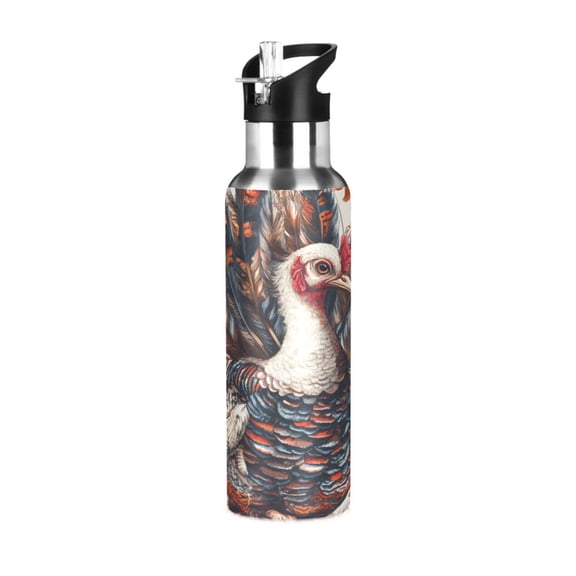 ALAZA Artistic Turkey Water Bottle Insulated Flask Stainless Steel Straw Lid 20 oz