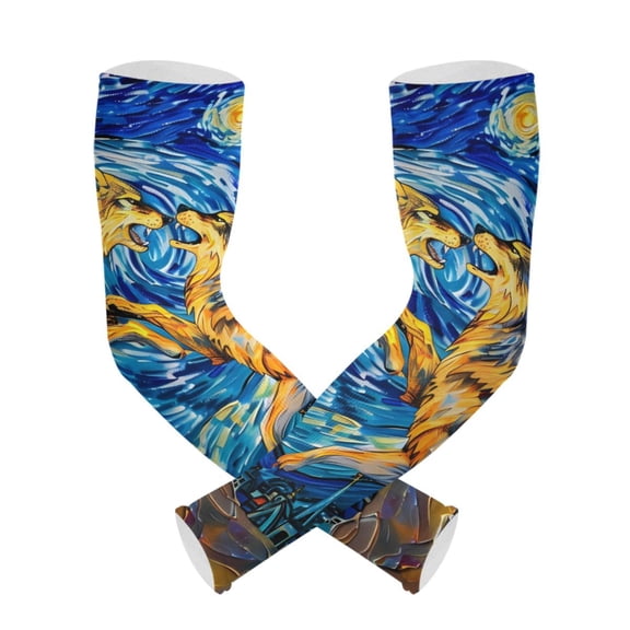 ALAZA Artistic Van Gogh Wolves UV Sun Protection Arm Sleeves UPF 50+ Compression Cooling Sleeve 1 Pair