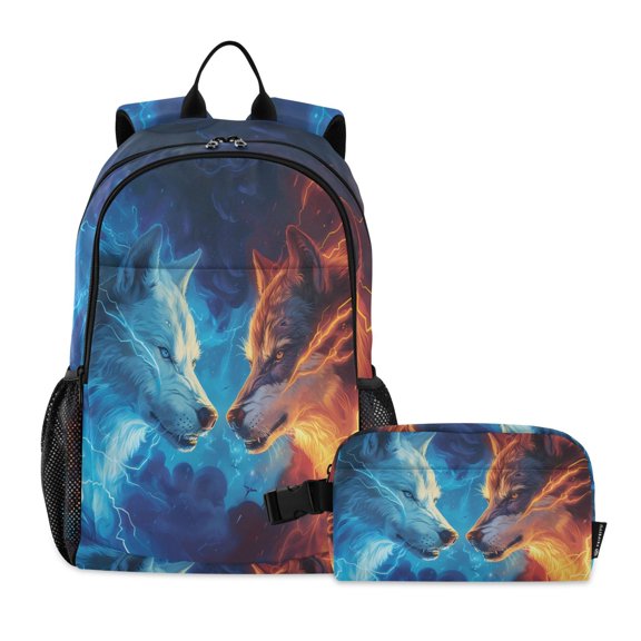 ALAZA Artistic Wild Wolfs Animal School Backpack Lunch Box Set Student Bookbag