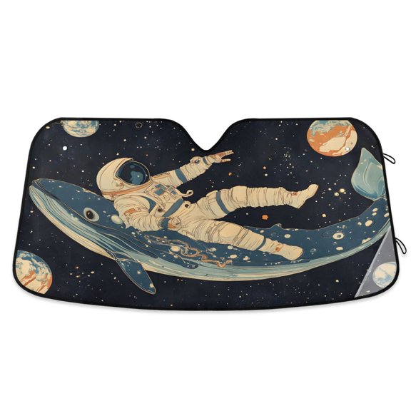 ALAZA Astronauts on Whale Windshield Sun Shade Car Foldable Visor Block UV Rays Protector 53"x23.5"