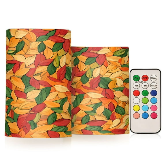 ALAZA Autumn Fall Leaves 2 PCs LED Flickering Flameless Candles with Remote Timer Battery Operated Candle